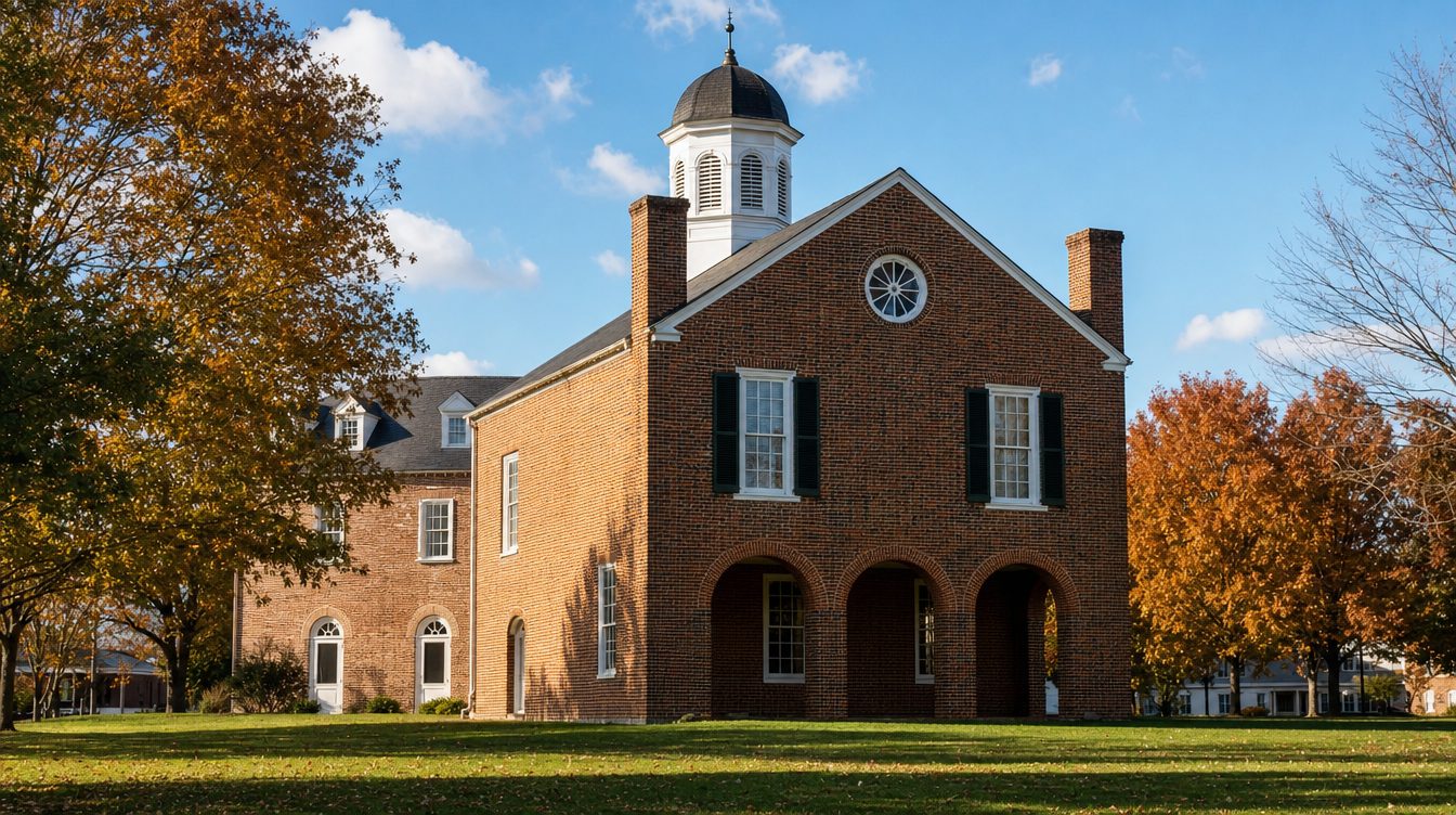 The old Fairfax County courthouse on Chain Bridge Road in the City of Fairfax, in autumn light