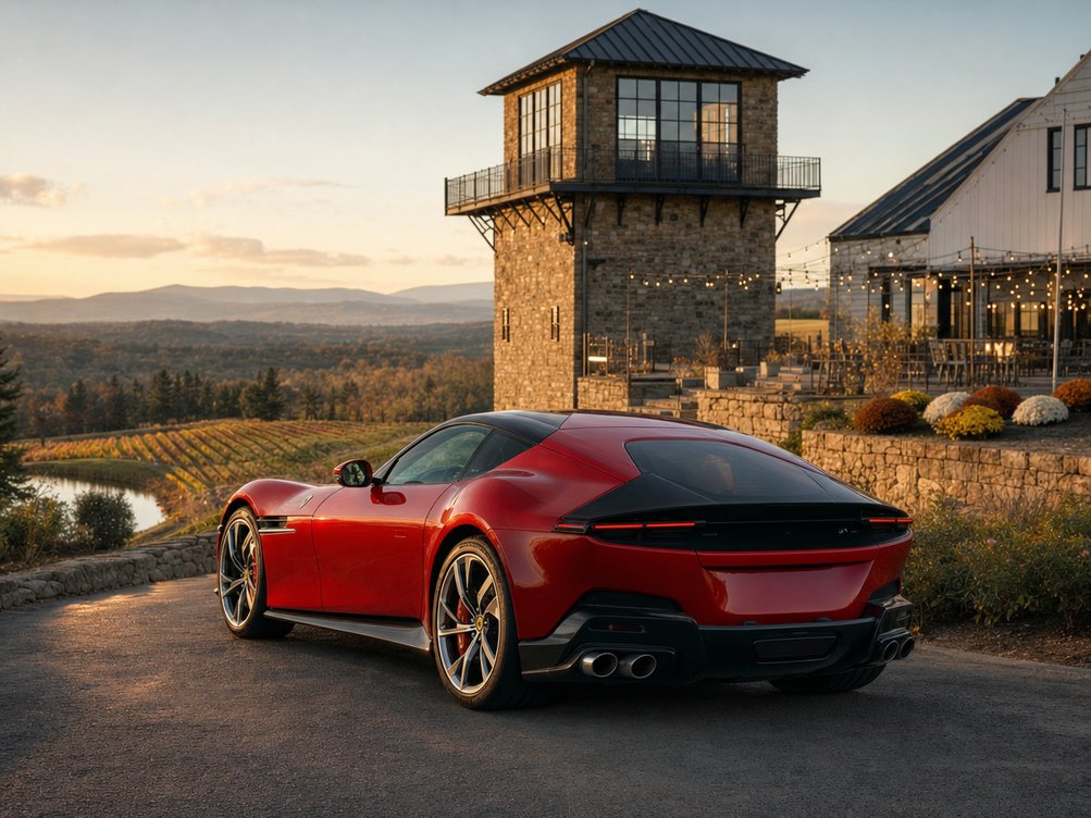 A Ferrari 12Cilindri on the Stone Tower Winery drive on Hogback Mountain near Leesburg