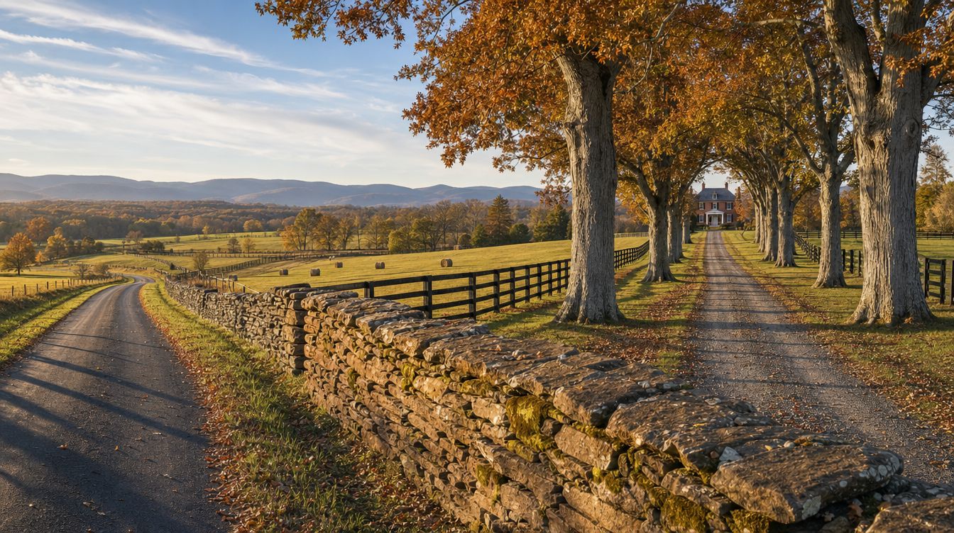 A hunt-country lane and an oak-lined drive in western Loudoun in late October